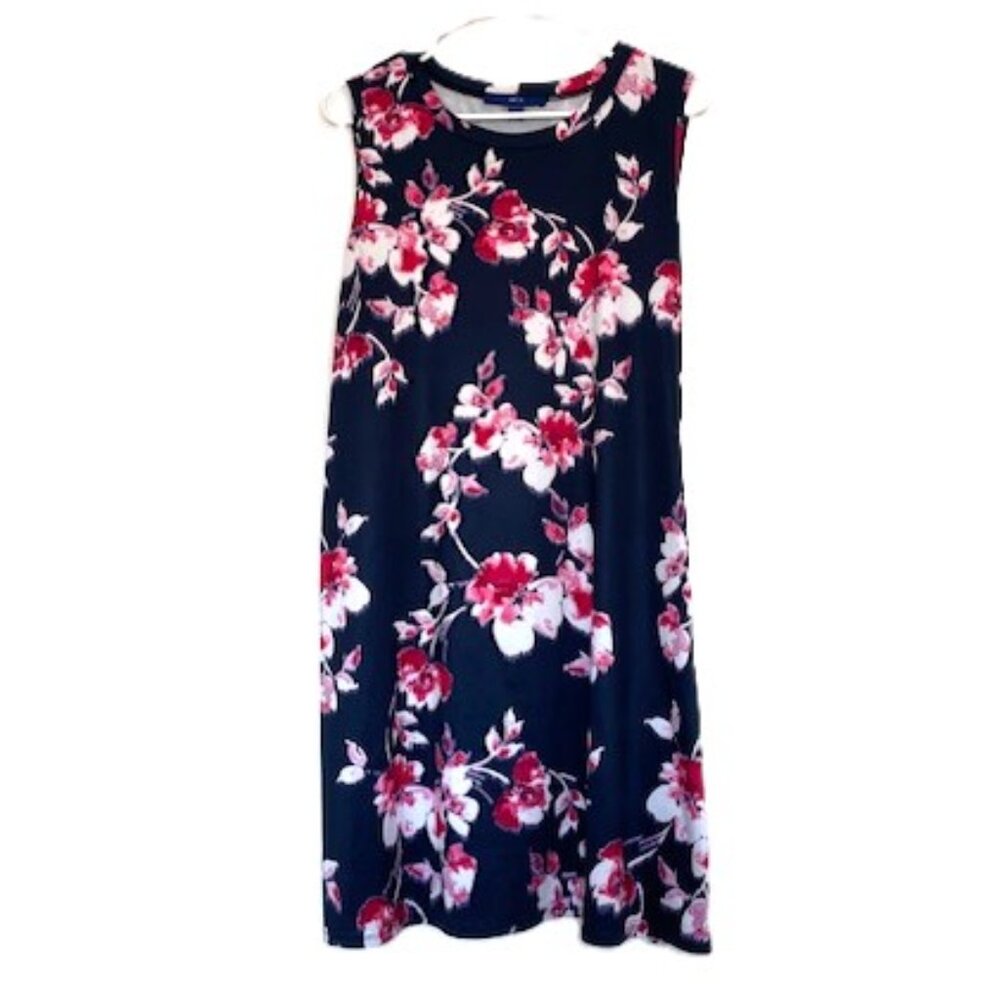 Apt. 9 Navy Blue Floral Sleeveless Dress with Side Pockets